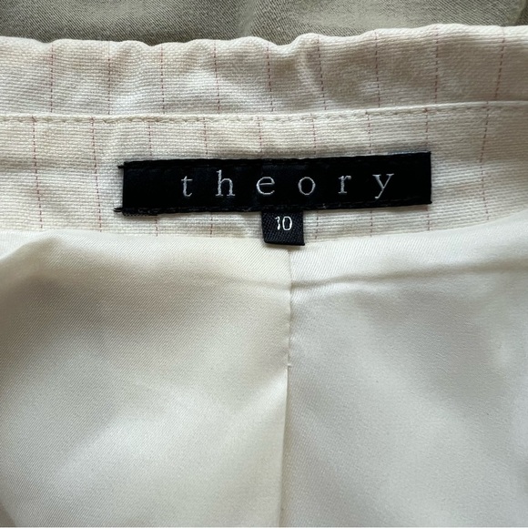 Theory Cream Pinstripe Tailored Womens Open Blazer Career Light Academia Size 10 - Picture 5 of 9